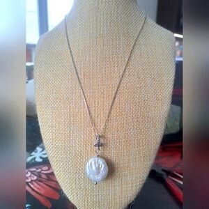 Sterling silver necklace  with gorgeous  large coin freshwater  pearl  pendant 3